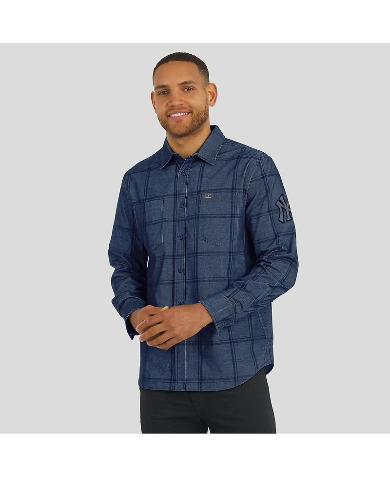 Fanatics Men's Darius Rucker Collection by Navy New York Yankees Thin Wale Corduroy Plaid Button Up Shirt