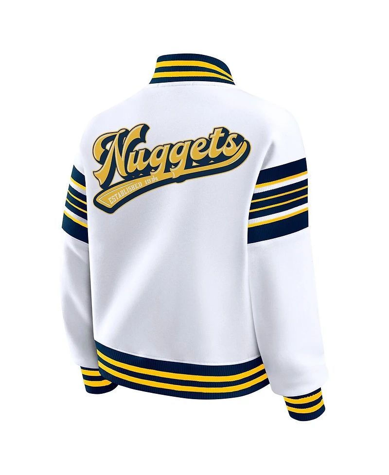 Wear by Erin Andrews Women's White Denver Nuggets Snap Front Fleece Sweatshirt