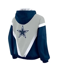 Wear by Erin Andrews Women's Navy/Silver Dallas Cowboys Retro Crinkle Full-Zip Hoodie Windbreaker Jacket