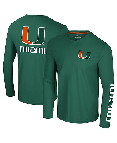 Colosseum Men's Green Miami Hurricanes Logo Lockup 3-Hit Active Blend Long Sleeve T-Shirt