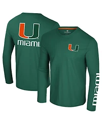 Colosseum Men's Green Miami Hurricanes Logo Lockup 3-Hit Active Blend Long Sleeve T-Shirt
