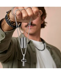 Lucky Brand Stainless Steel Cross Necklace for Men 24", Two-Tone Pendant Necklace, Cross Jewelry