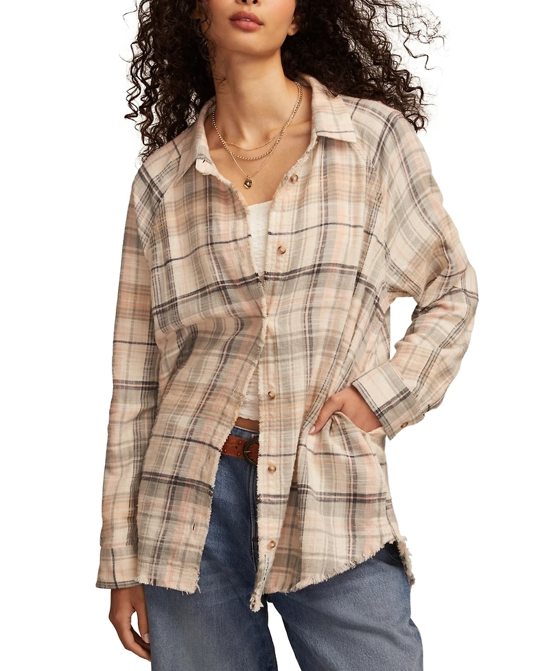 Lucky Brand Women's Tunic Plaid Button Down Shirt