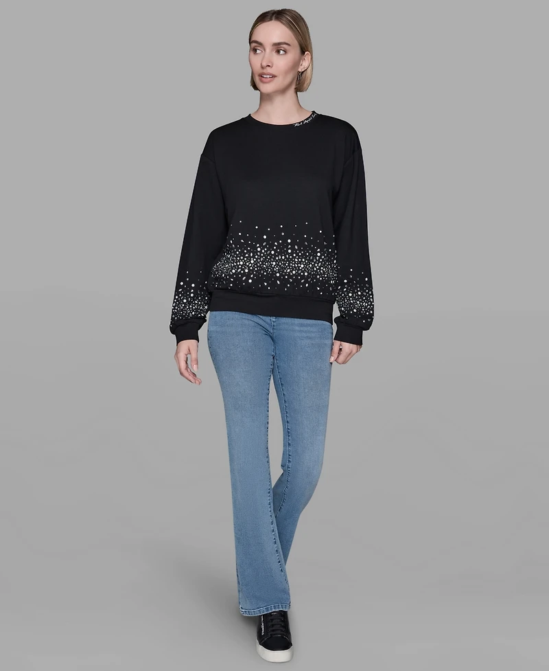 Karl Lagerfeld Paris Women's Sparkle Long Sleeve Sweatshirt