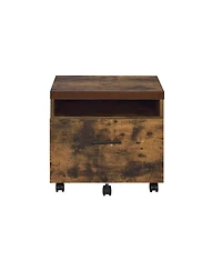 Rectangular File Cabinet with Weathered Oak Top Black Metal Legs Open Compartment and Drawer