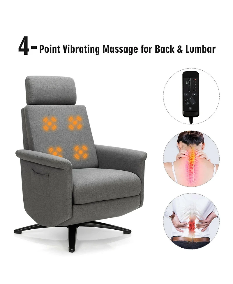 Gymax Massage Recliner Chair Swivel Single Sofa Lounge w/Adjustable Headrest