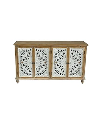 Lovmor Brand 4-Door Fir Wood & Mdf Distressed Finish, Hollow-Carved Doors + Accent Cabinet