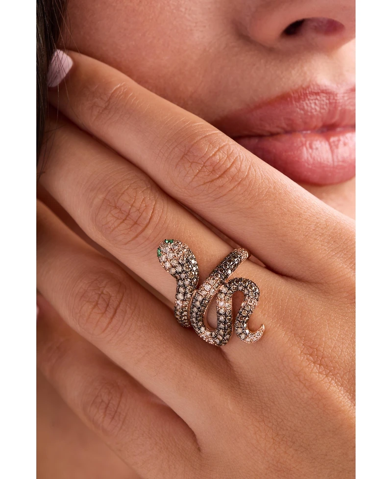 Le Vian Ombre Chocolate Ombre Diamond (2 ct. t.w.) & Costa Smeralda Emeralds (1/20 ct. t.w.) Snake Ring in 14k Rose Gold