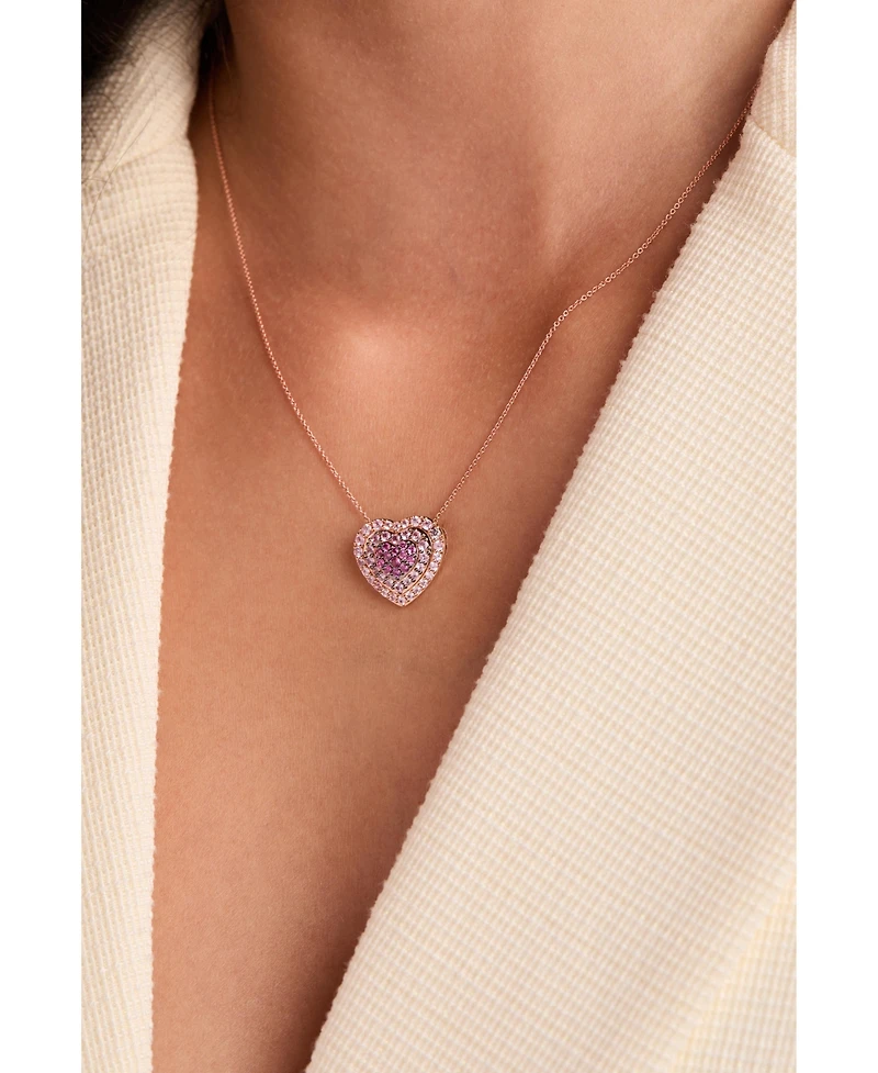 Le Vian Pink Sapphire Ombre Halo Cluster Heart Adjustable 20" Pendant Necklace (1-1/10 ct. t.w.) in 14k Rose Gold