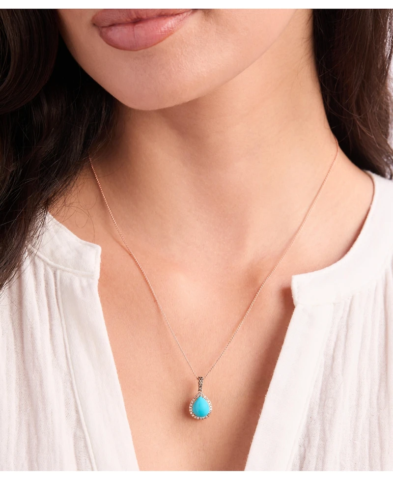 Le Vian Robins Egg Blue Turquoise (1-3/4 ct. t.w.), Nude Diamond (1/6 ct. t.w.) & Chocolate Diamond (1/20 ct. t.w.) Pendant Necklace in 14k Rose Gold,