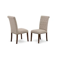 East West Furniture 3-Pc Dining Room Table Set - 2 Upholstered Dining Chairs and 1 Dining Room Table (Mahogany Finish)