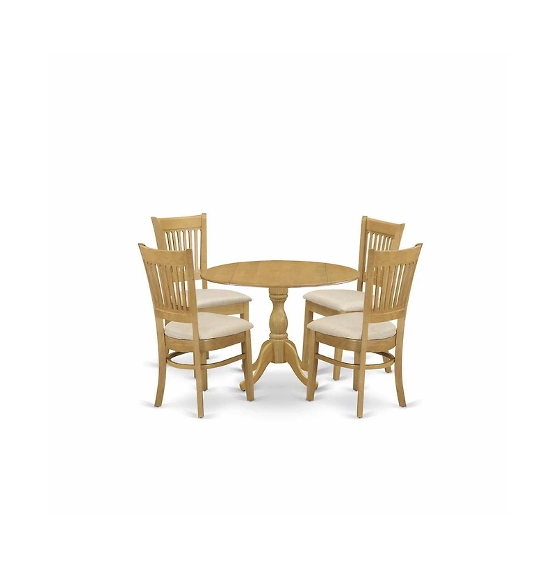 East West Furniture 5 Piece Modern Dining Table Set - Oak Dinner Table and 4 Oak Linen Fabric Dining Room Chairs with Slatted Back - Oak Finish