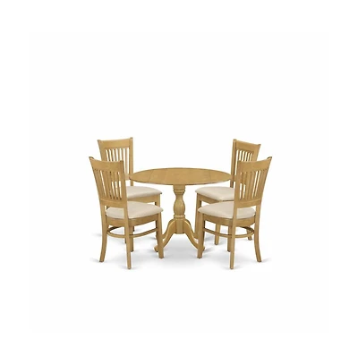 East West Furniture 5 Piece Modern Dining Table Set - Oak Dinner Table and 4 Oak Linen Fabric Dining Room Chairs with Slatted Back - Oak Finish