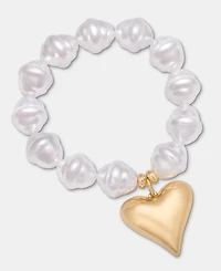 I.n.c. International Concepts Heart Charm Imitation Pearl Beaded Stretch Bracelet, Macy's Exclusive