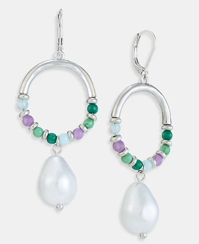 Style & Co Imitation Pearl Charm Stone Beaded Drop Earrings, Macy's Exclusive