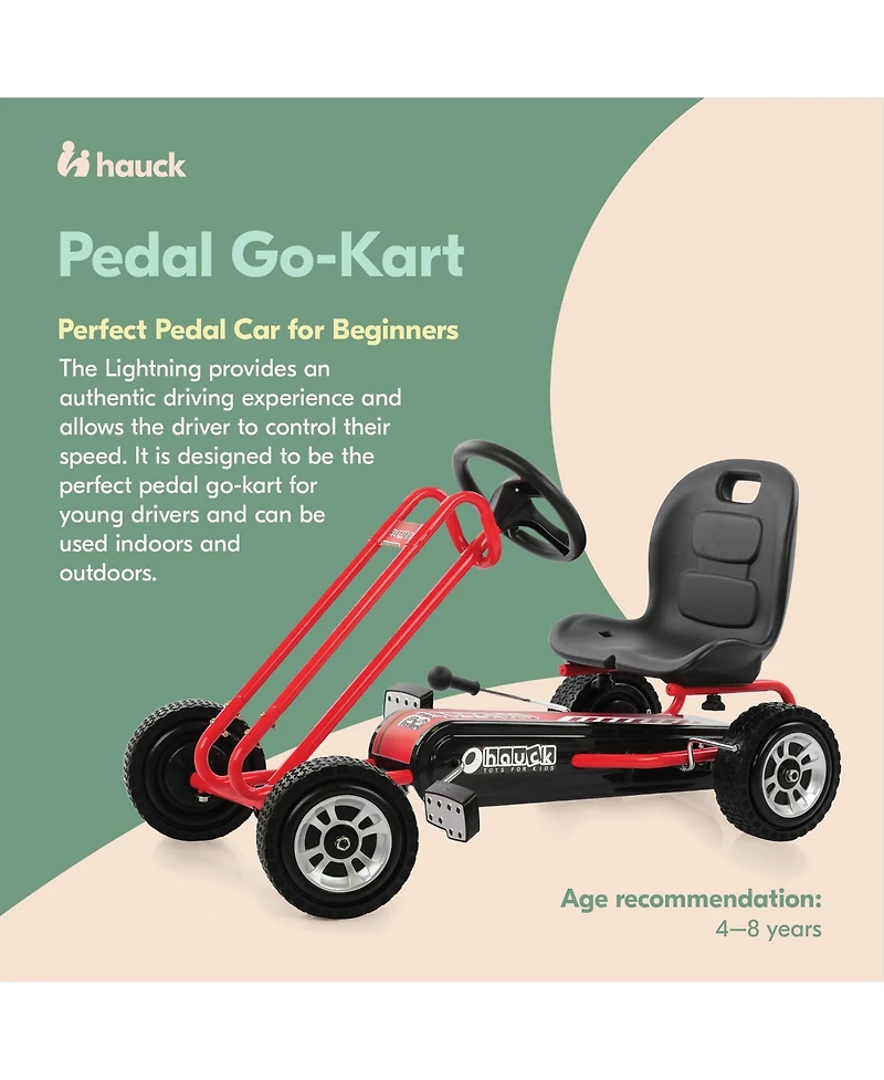 hauck Lightning Ergonomic Pedal Ride On Go Kart Toy for Boys and Girls, Red