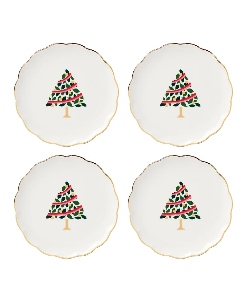 Kate Spade Evergreen Scallop Tidbit Plates, Set of 4