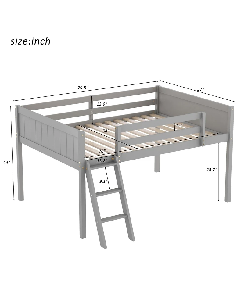 Full Wood Low Loft Bed With Ladder, Ladder Can Be Placed On The Left Or Right