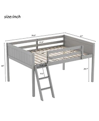 Full Wood Low Loft Bed With Ladder, Ladder Can Be Placed On The Left Or Right