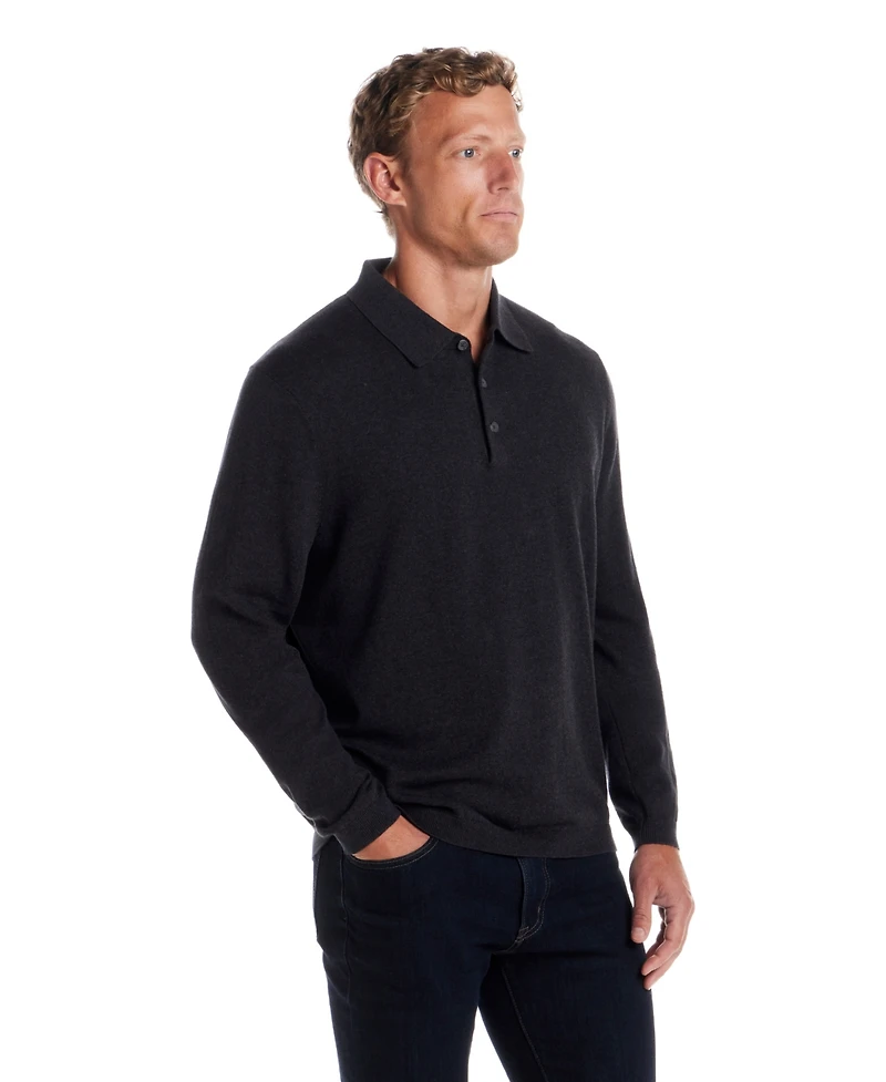 Weatherproof Vintage Men's Cotton Cashmere Long Sleeve Polo Sweater
