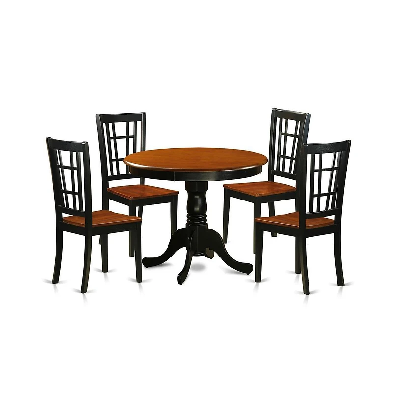 East West Furniture 5 Pc Dining Table with 4 Wood Chairs in Black and Cherry
