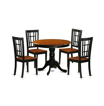 East West Furniture 5 Pc Dining Table with 4 Wood Chairs in Black and Cherry