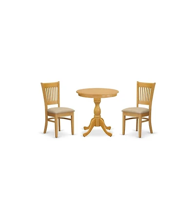 East West Furniture 3-Pc Modern Dining Room Table Set - 2 Dining Room Chairs and 1 Kitchen Dining Table (Oak Finish)