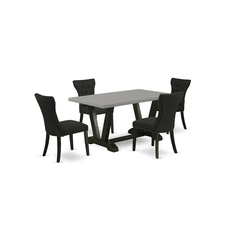 East West Furniture 5-Pc Modern Dining Set - 4 Dining Chairs and 1 Modern Rectangular Cement Kitchen Table Top with Button Tufted Chair Back
