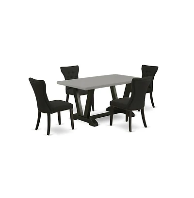 East West Furniture 5-Pc Modern Dining Set - 4 Dining Chairs and 1 Modern Rectangular Cement Kitchen Table Top with Button Tufted Chair Back