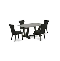 East West Furniture 5-Pc Modern Dining Set - 4 Dining Chairs and 1 Modern Rectangular Cement Kitchen Table Top with Button Tufted Chair Back