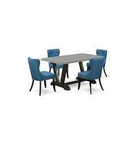 East West Furniture 5-Piece Dining Table Set- 4 Upholstered Dining Chairs with Blue Linen Fabric Seat and Button Tufted Chair Back