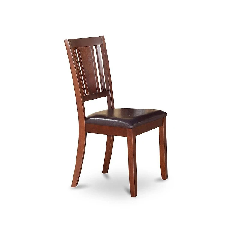 East West Furniture 3 Piece Modern Dining Table Set Contains 1 Round Pedestal Table and 2 Mahogany Faux Leather Kitchen Chair with Panel Back