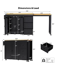 Maison Boucle 74.8" Expandable Kitchen Island with Slide-Out Table, Drawers & Usb Outlet-Maison
