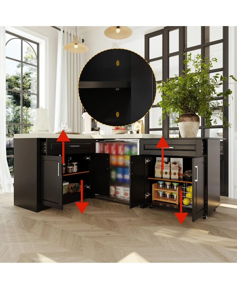 Homsee Kitchen Island with Wheels, Hidden Trolley, Metal Handle,Kitchen Island Storage Table with Sockets