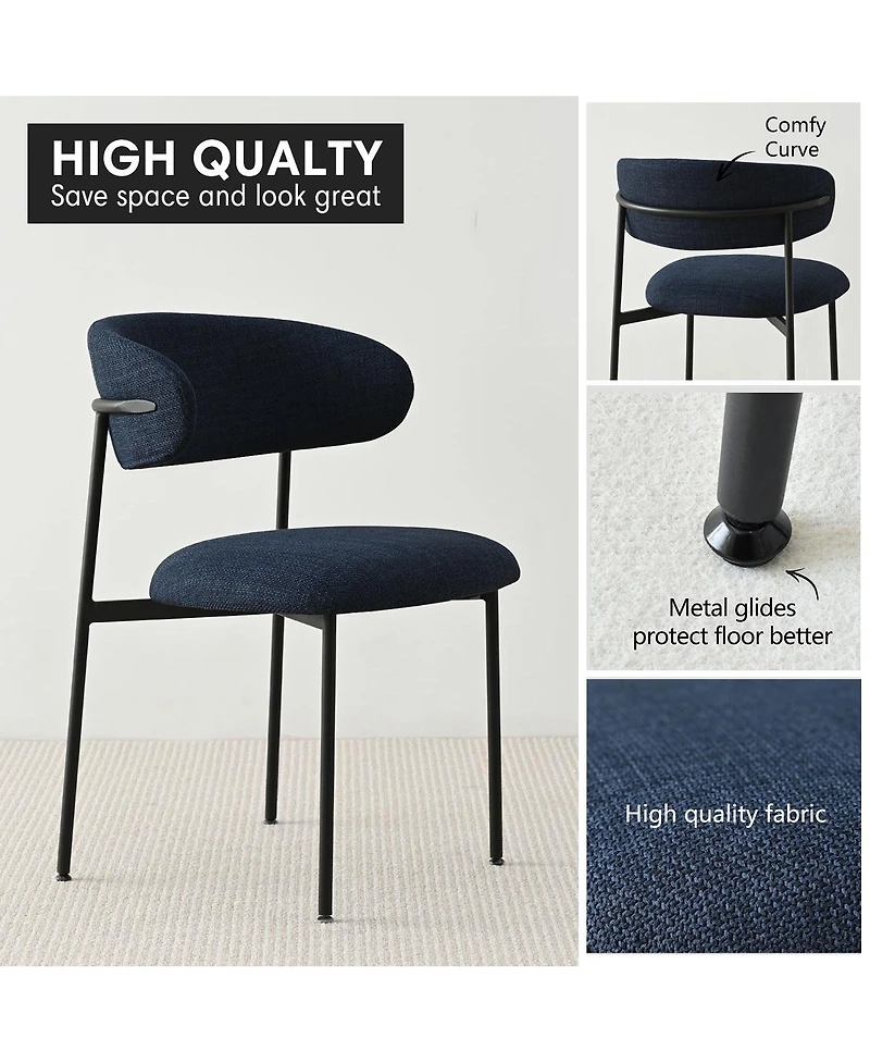 Maison Boucle 3-Piece 35" Round Black Dining Table Set with Cone Base and 2 Blue Upholstered Boucle Curved Back Chairs, Modern Small Space Dining-Mais