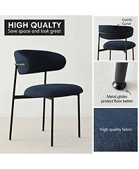 Maison Boucle 3-Piece 35" Round Black Dining Table Set with Cone Base and 2 Blue Upholstered Boucle Curved Back Chairs, Modern Small Space Dining-Mais