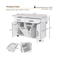 Maison Boucle Rolling Kitchen Island with Drop Leaf and Trash Can Storage, Mobile Cart with Drawers & Cabinets for Small Kitchens-Maison Boucle