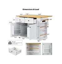Maison Boucle 48'' Farmhouse-Style White Kitchen Island Cart with Foldable Countertop, Power Strip, 5 Side Racks, and Drawers-Maison Boucle