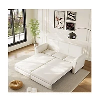 Maison Boucle 93.7" Faux Leather King Pull Out Sofa Bed, 3-in-1 Convertible Sleeper Couch with Rolled Arms & Nailhead Trim for Living Room-Maison Bouc