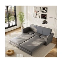 Maison Boucle 93.7" Faux Leather King Pull Out Sofa Bed, 3-in-1 Convertible Sleeper Couch with Rolled Arms & Nailhead Trim for Living Room-Maison Bouc