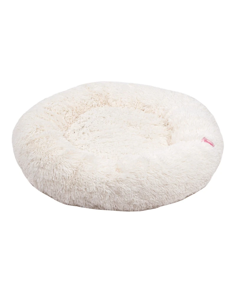 The Licker Store Maisie Bohemian Glam Faux Fur Round Fluffy Calming Donut Pet Bed with Washable Cover