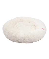The Licker Store Maisie Bohemian Glam Faux Fur Round Fluffy Calming Donut Pet Bed with Washable Cover
