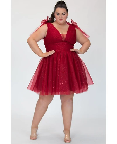 Sydney's Closet Sparkle Tulle Red Cocktail Party Dress with Bows