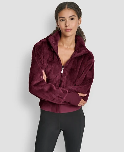 Dkny Sport Women's Faux-Fur Zip-Front Bomber Jacket