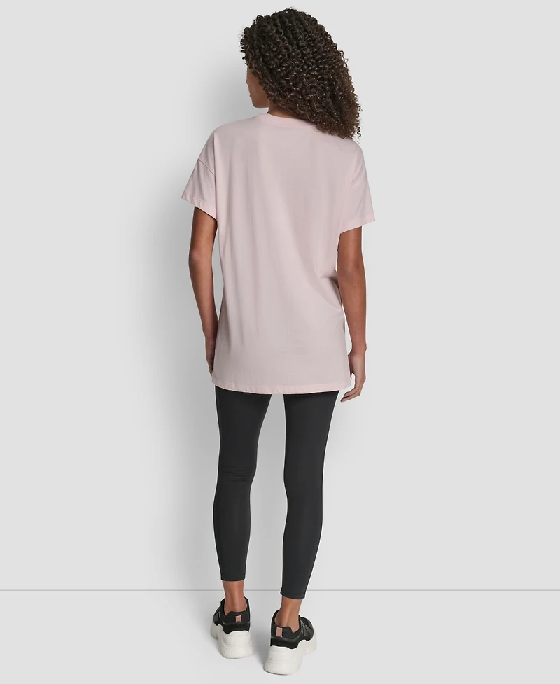 Dkny Women's Flocked Logo Drop Shoulder T-Shirt