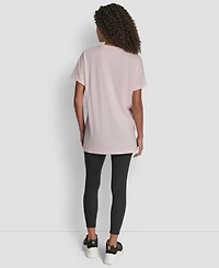 Dkny Women's Flocked Logo Drop Shoulder T-Shirt