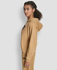 Dkny Women's Flock Logo Kanga Pocket Pull-On Hoodie