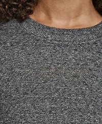 Dkny Women's Rhinestone Logo Long Line Crewneck Sweatshirt