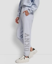 Dkny Women's Exploded Rhinestone Varsity Logo High Rise Relaxed Jogger