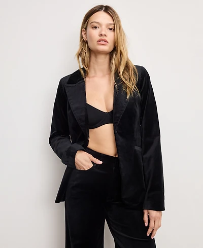 Good American Women's Long Sleeve Velvet Sculpted Blazer, Regular and Plus Size